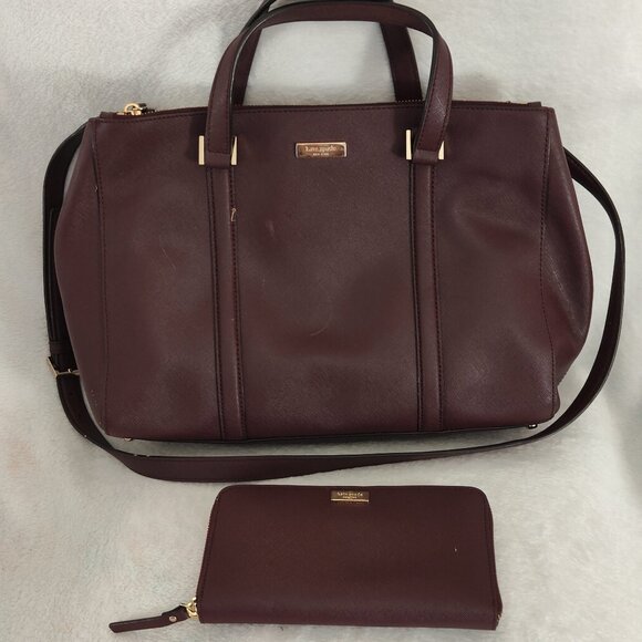 Kate Spade with matching wallet, dark burgundy color - Picture 1 of 3